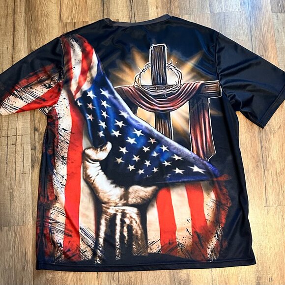 Christian Patriotic Graphic T-Shirt Jesus Cross American Flag Short Sleeve XXL - Picture 5 of 6